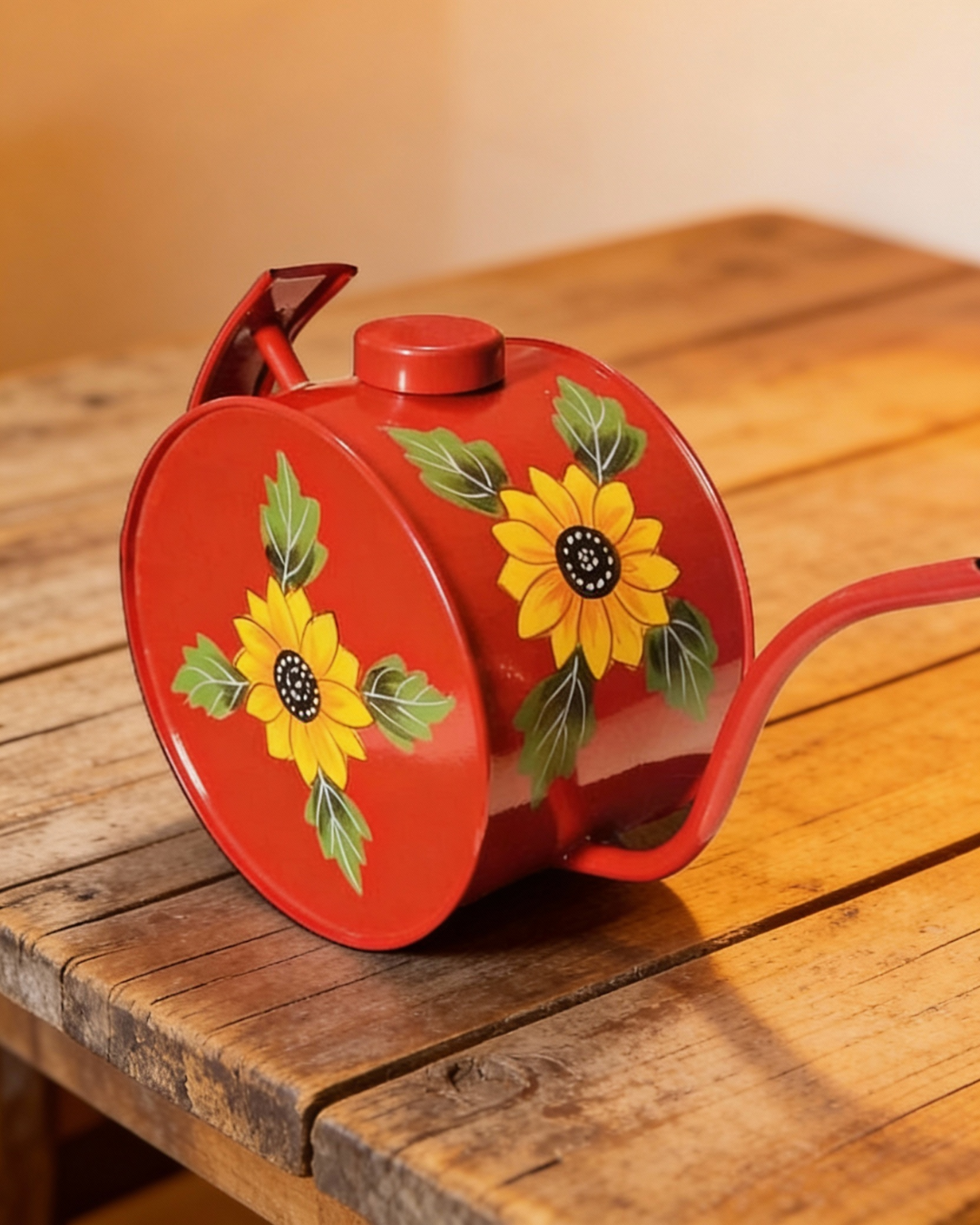 Hand Painted Round Metal Watering Can