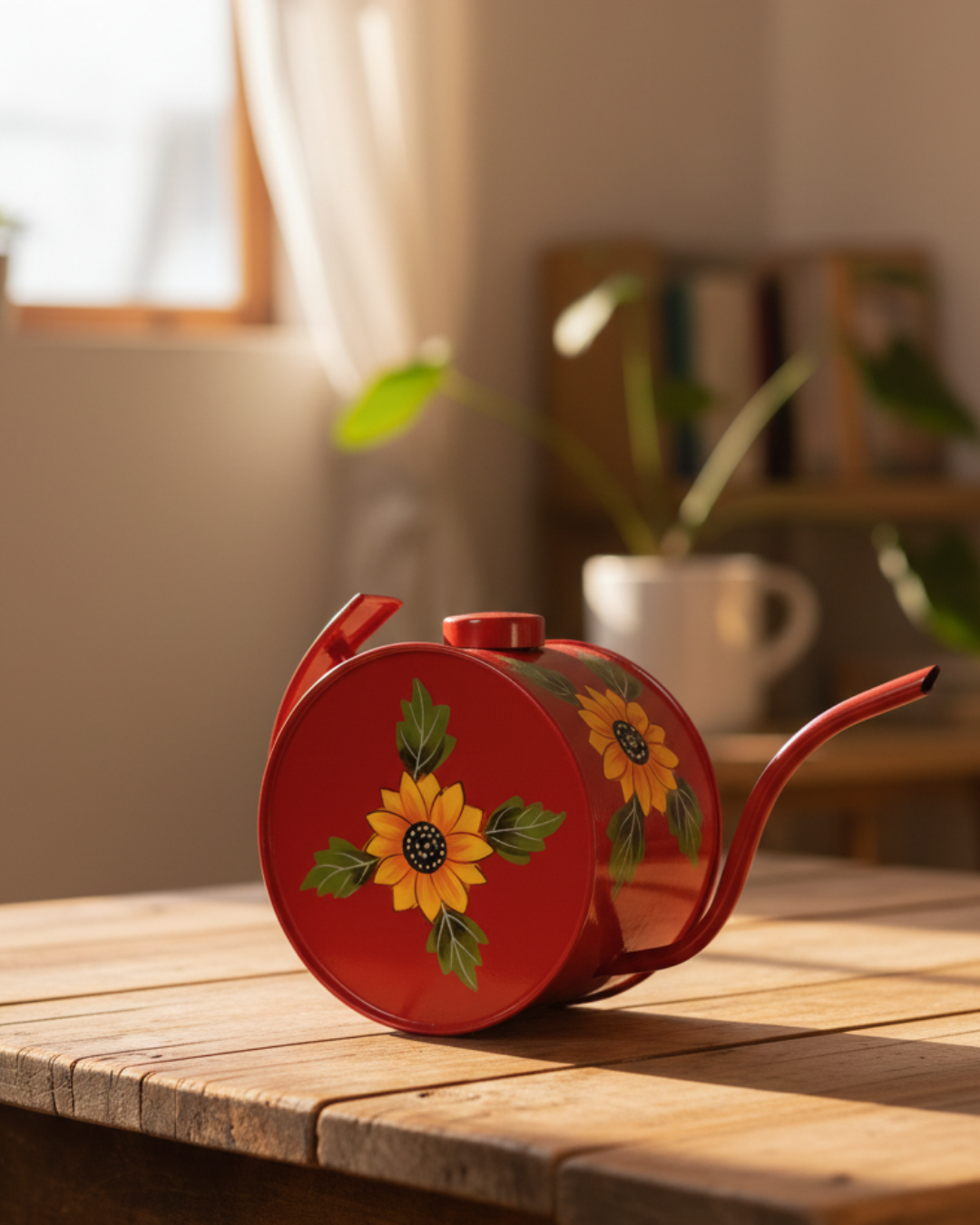 Hand Painted Round Metal Watering Can
