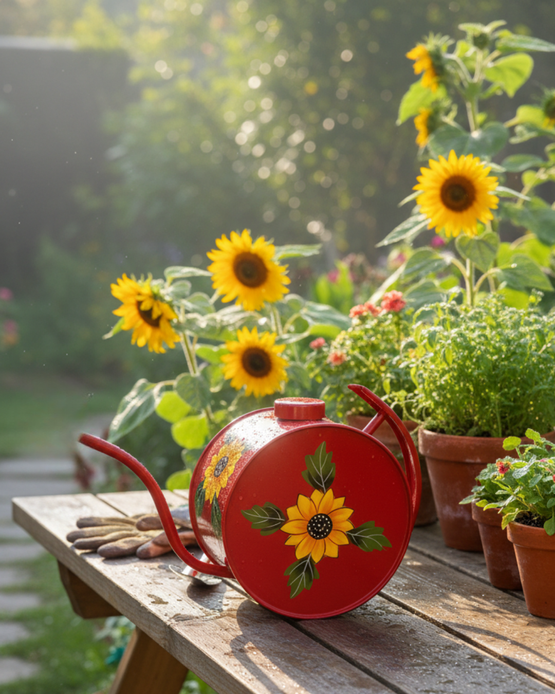 Hand Painted Round Metal Watering Can