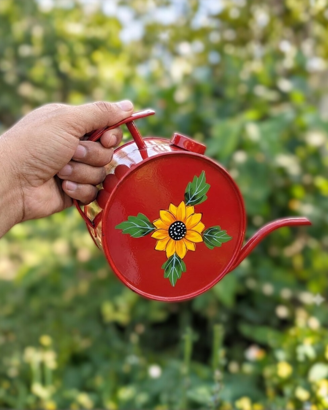 Hand Painted Round Metal Watering Can