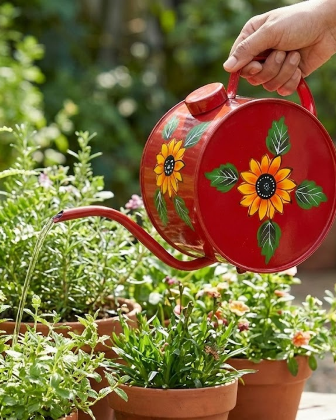 Hand Painted Round Metal Watering Can
