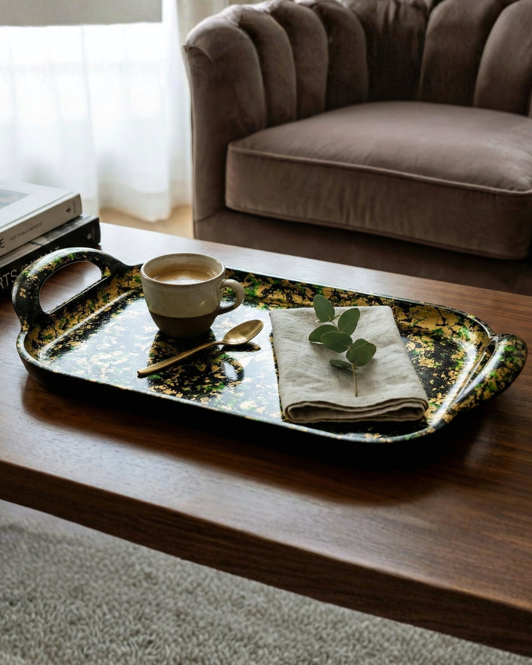 Antique Hand-Painted Aluminum Serving Tray
