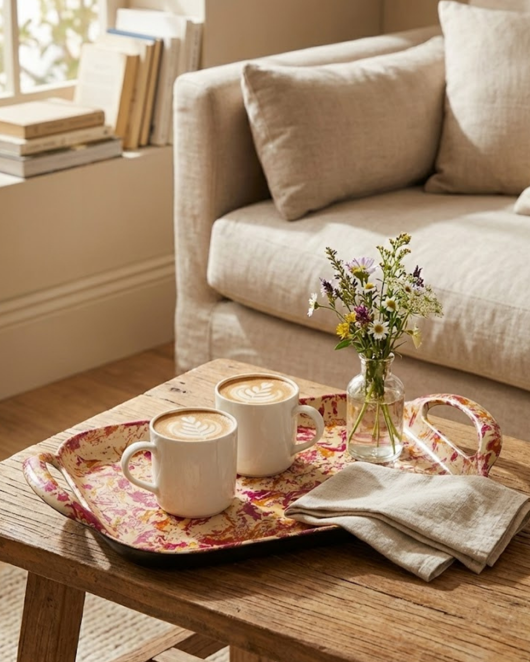 Designer Hand-Painted Aluminum Serving Tray