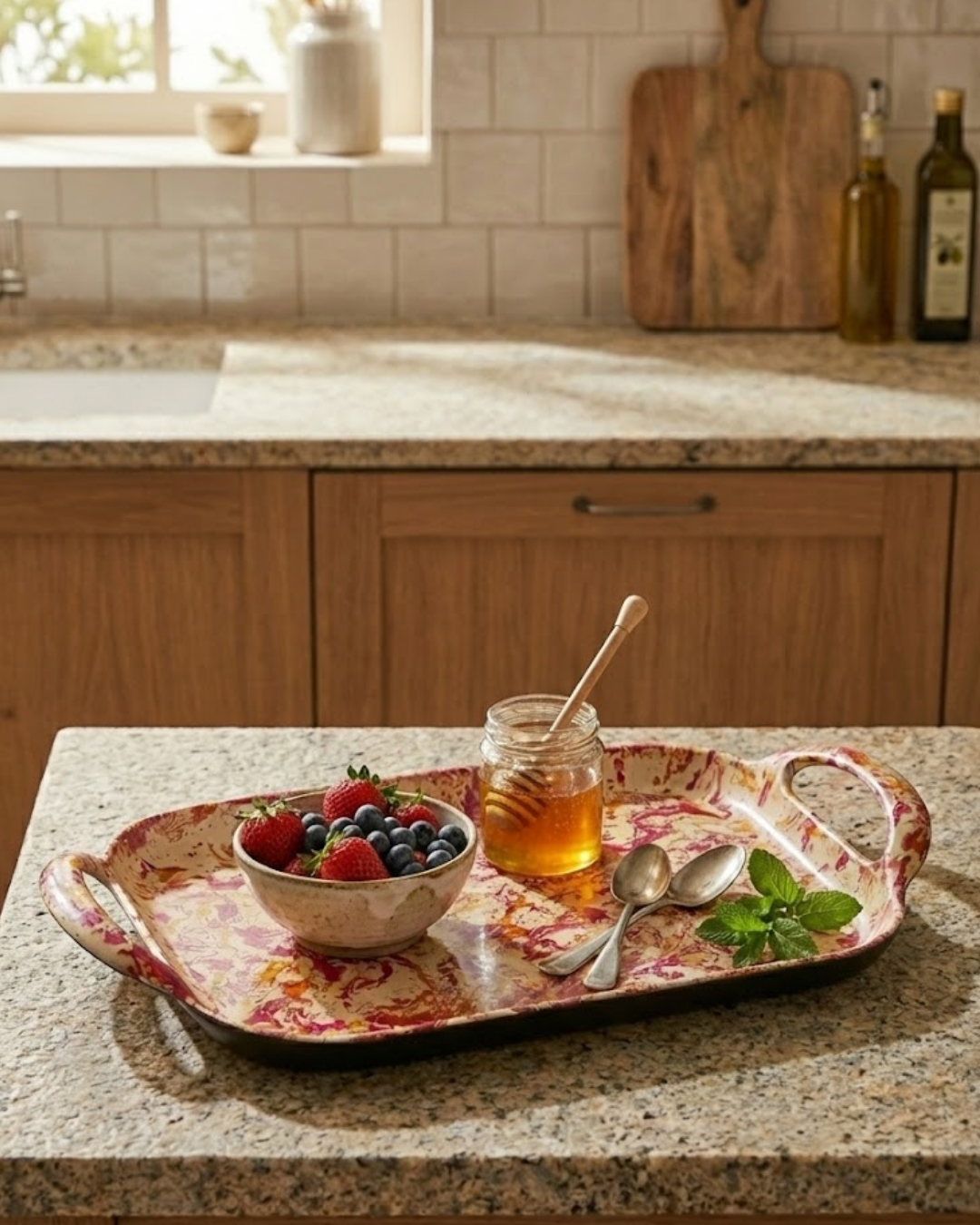 Designer Hand-Painted Aluminum Serving Tray