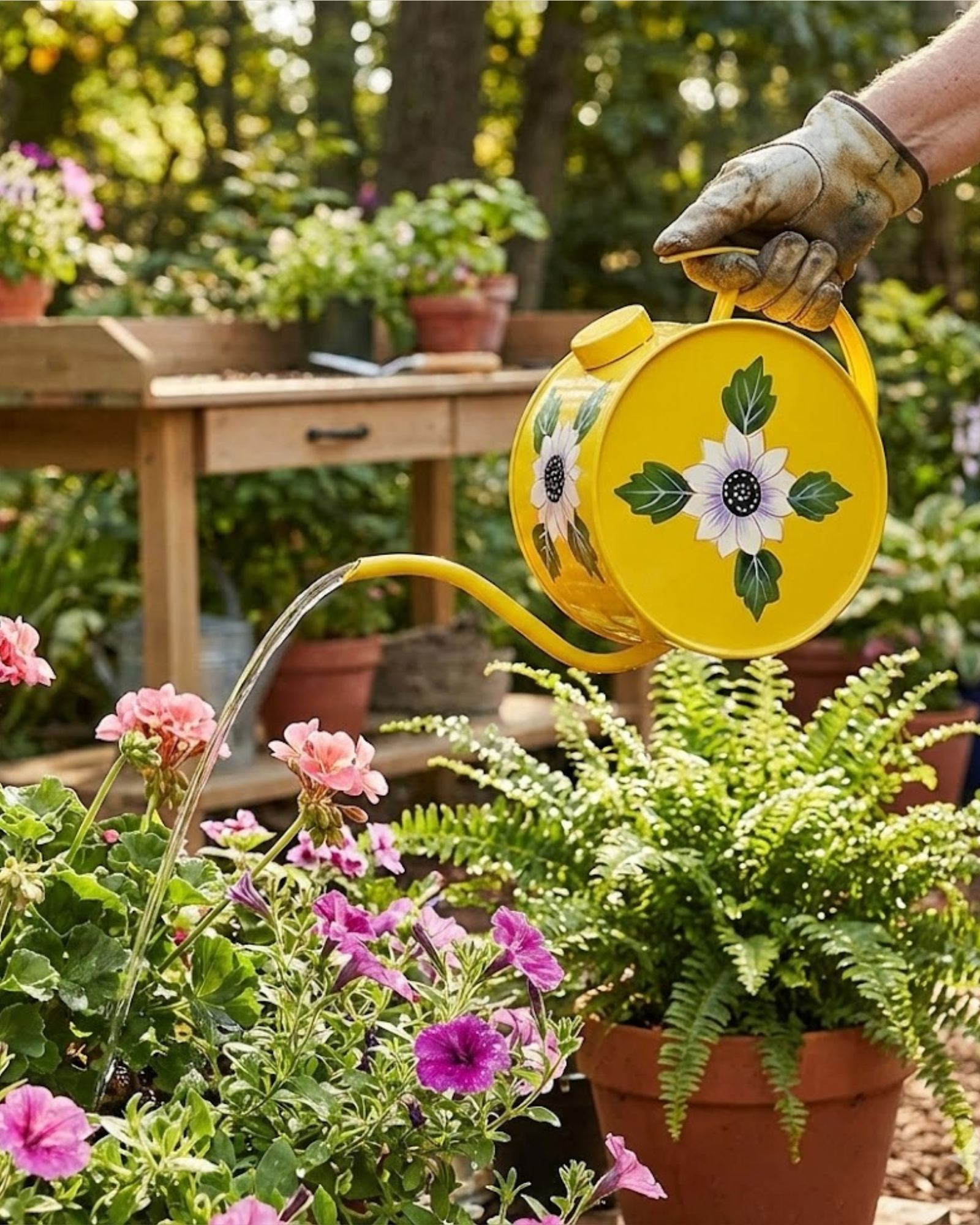 Hand Painted Round Metal Watering Can
