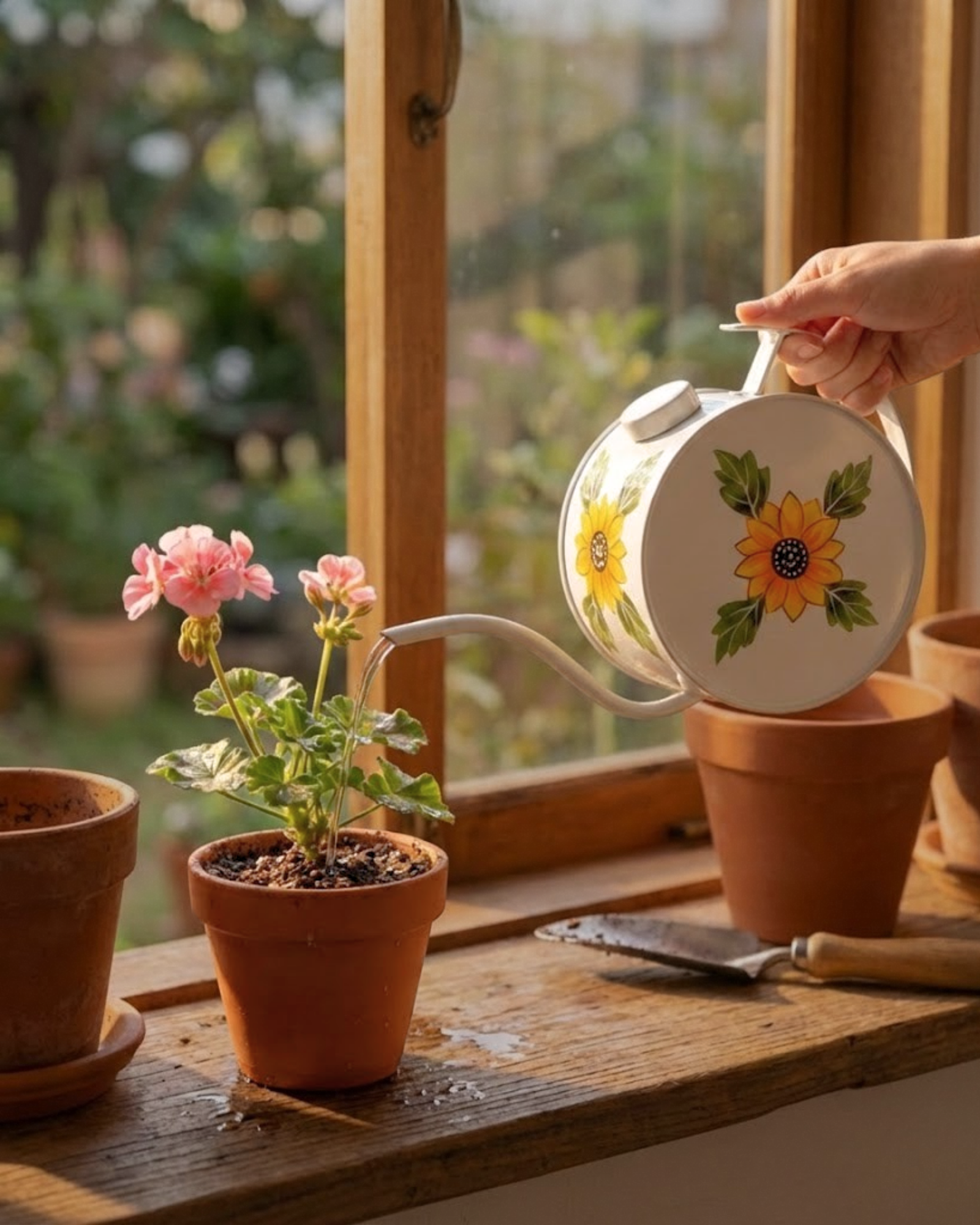 Hand Painted Round Metal Watering Can