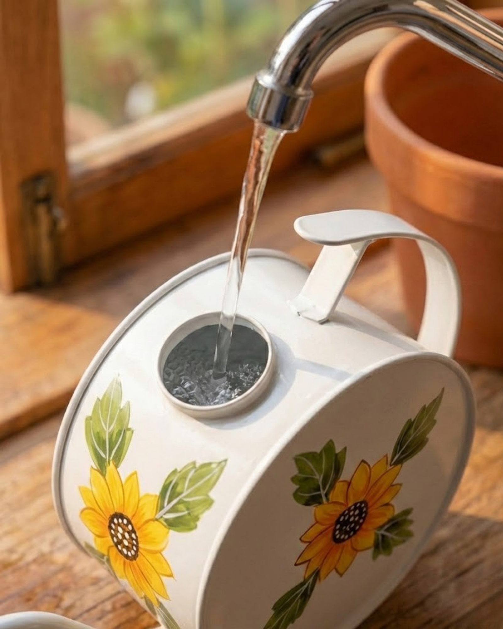 Hand Painted Round Metal Watering Can