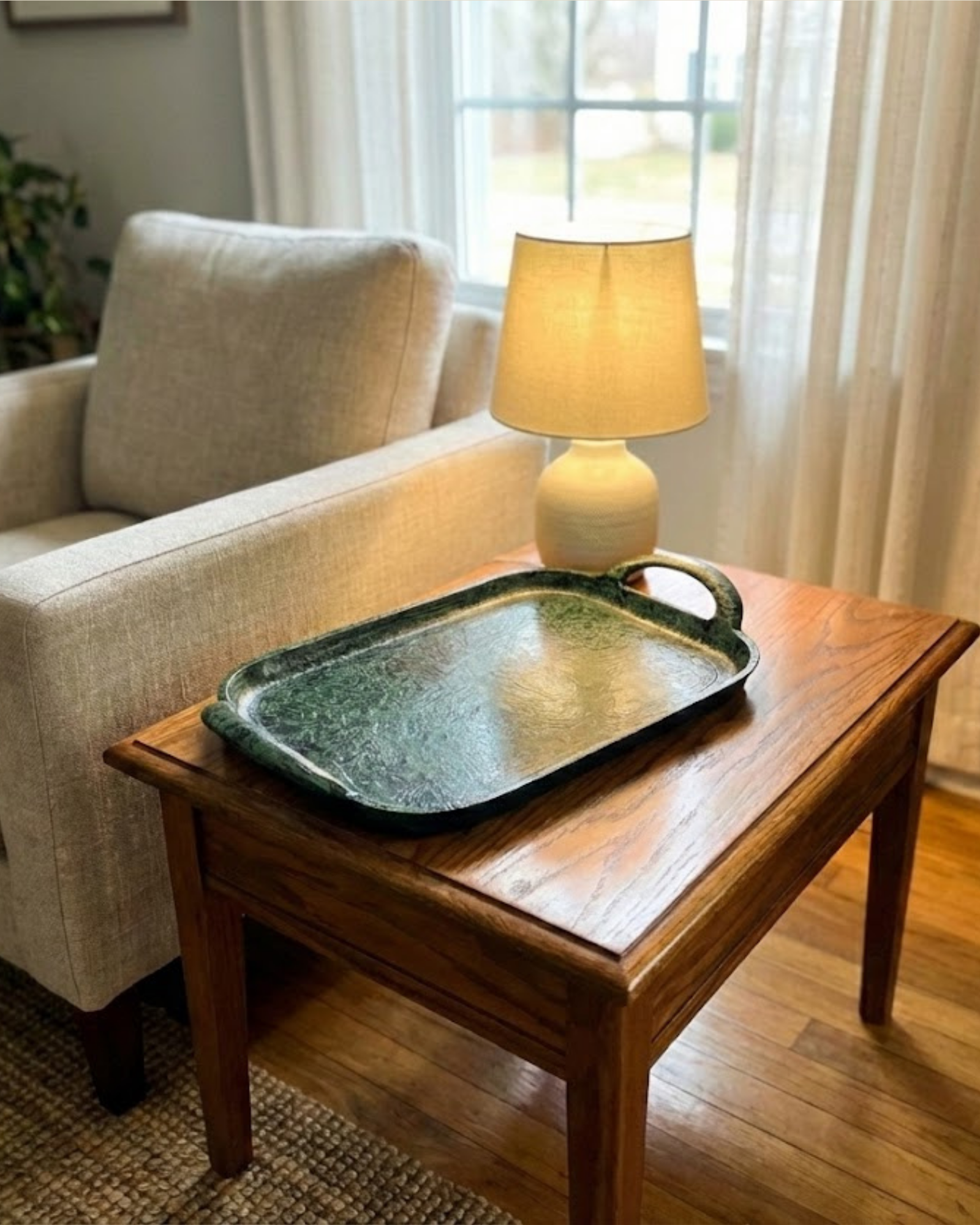 Antique Hand-Painted Aluminum Serving Tray