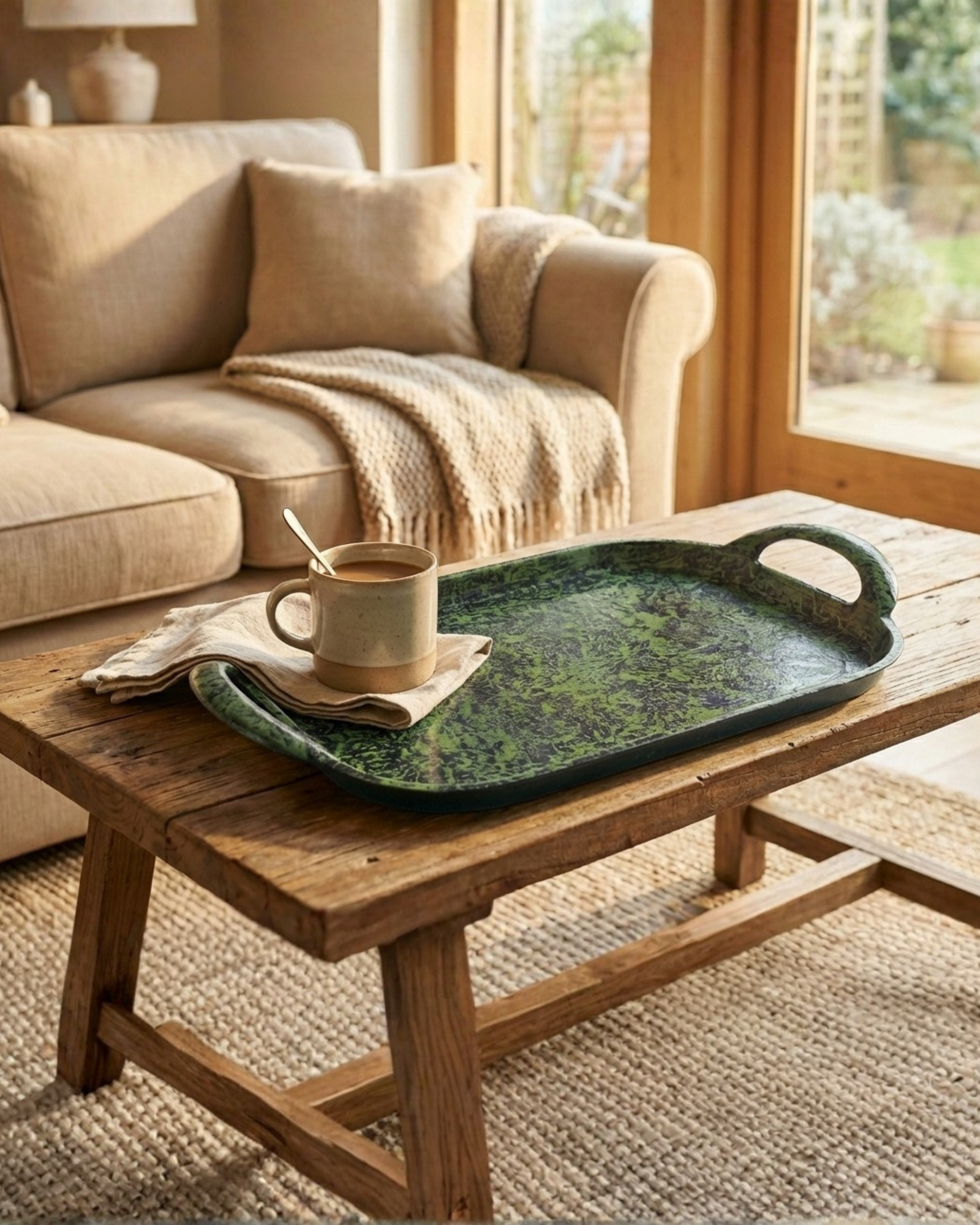 Antique Hand-Painted Aluminum Serving Tray
