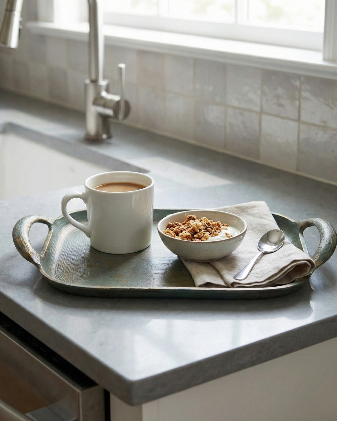 Antique Hand-Painted Aluminum Serving Tray