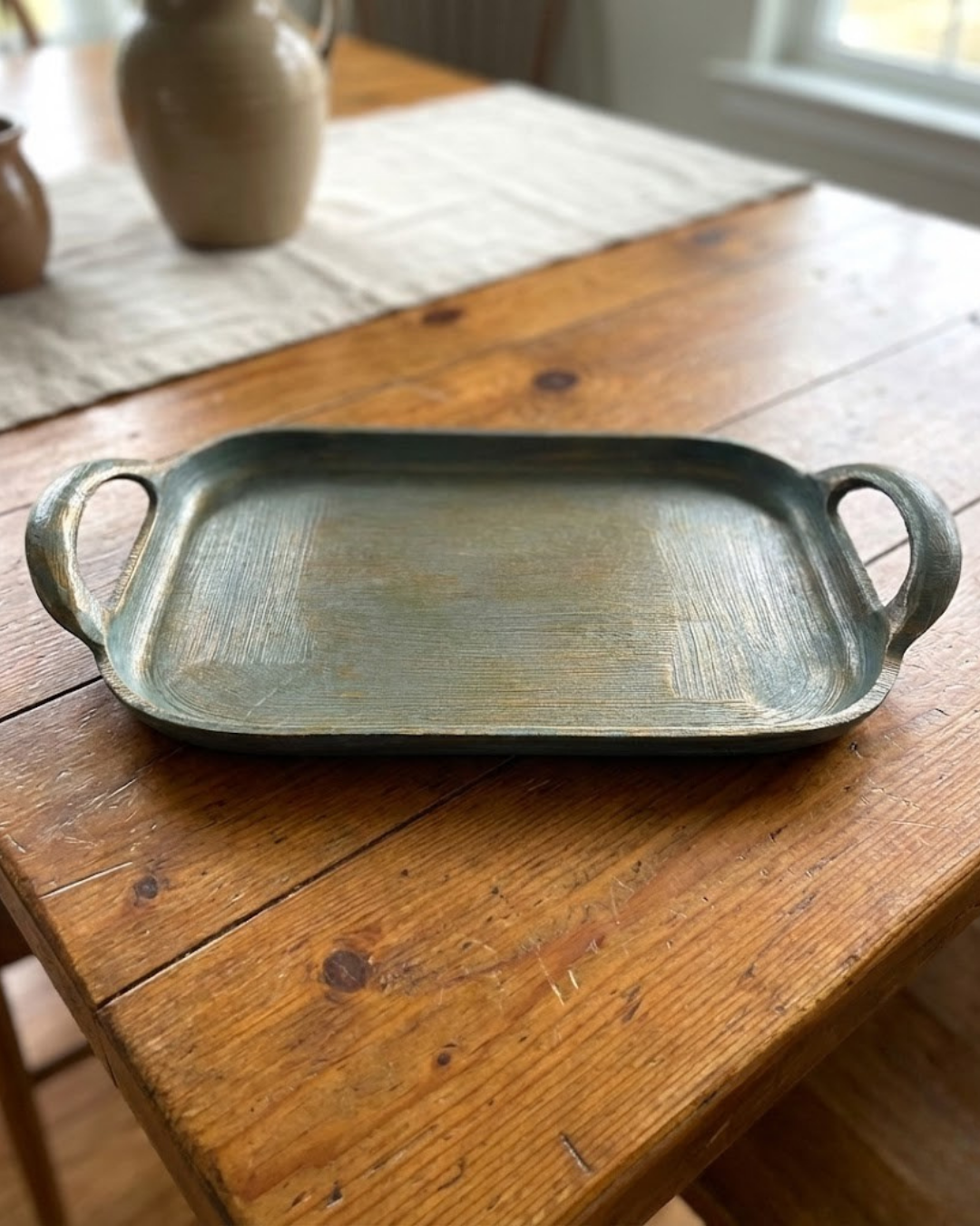 Antique Hand-Painted Aluminum Serving Tray