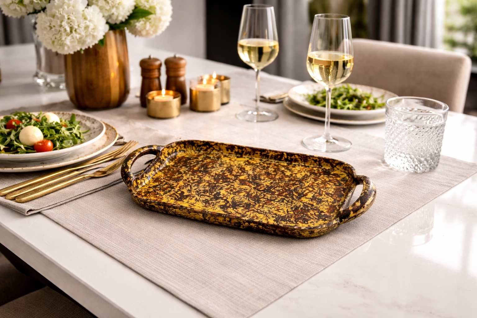 Antique Hand-Painted Aluminum Serving Tray