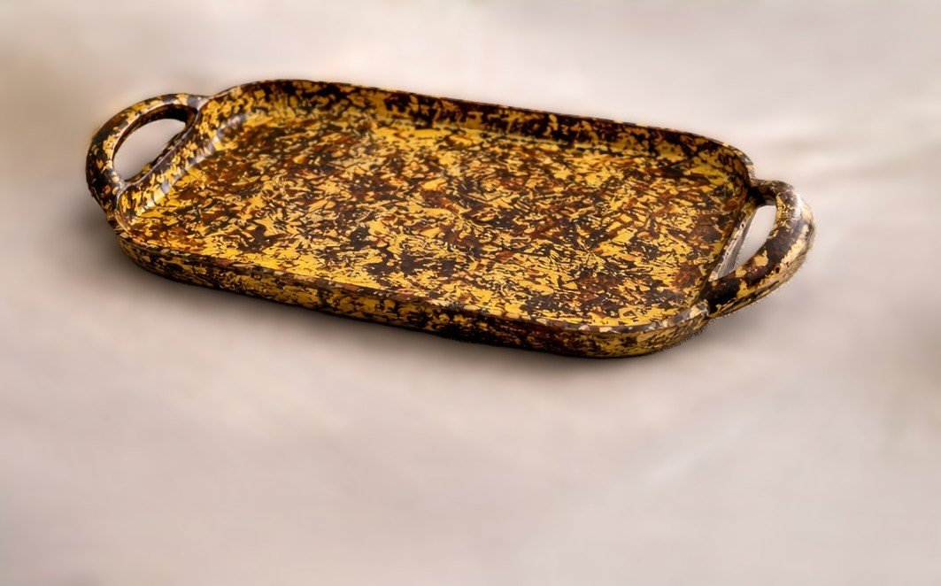 Antique Hand-Painted Aluminum Serving Tray