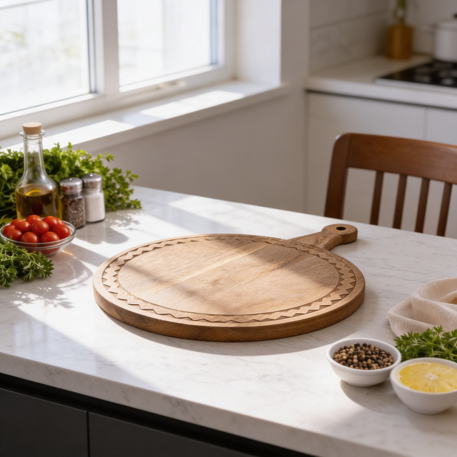 Round Mango Wood Chopping Board with Handle