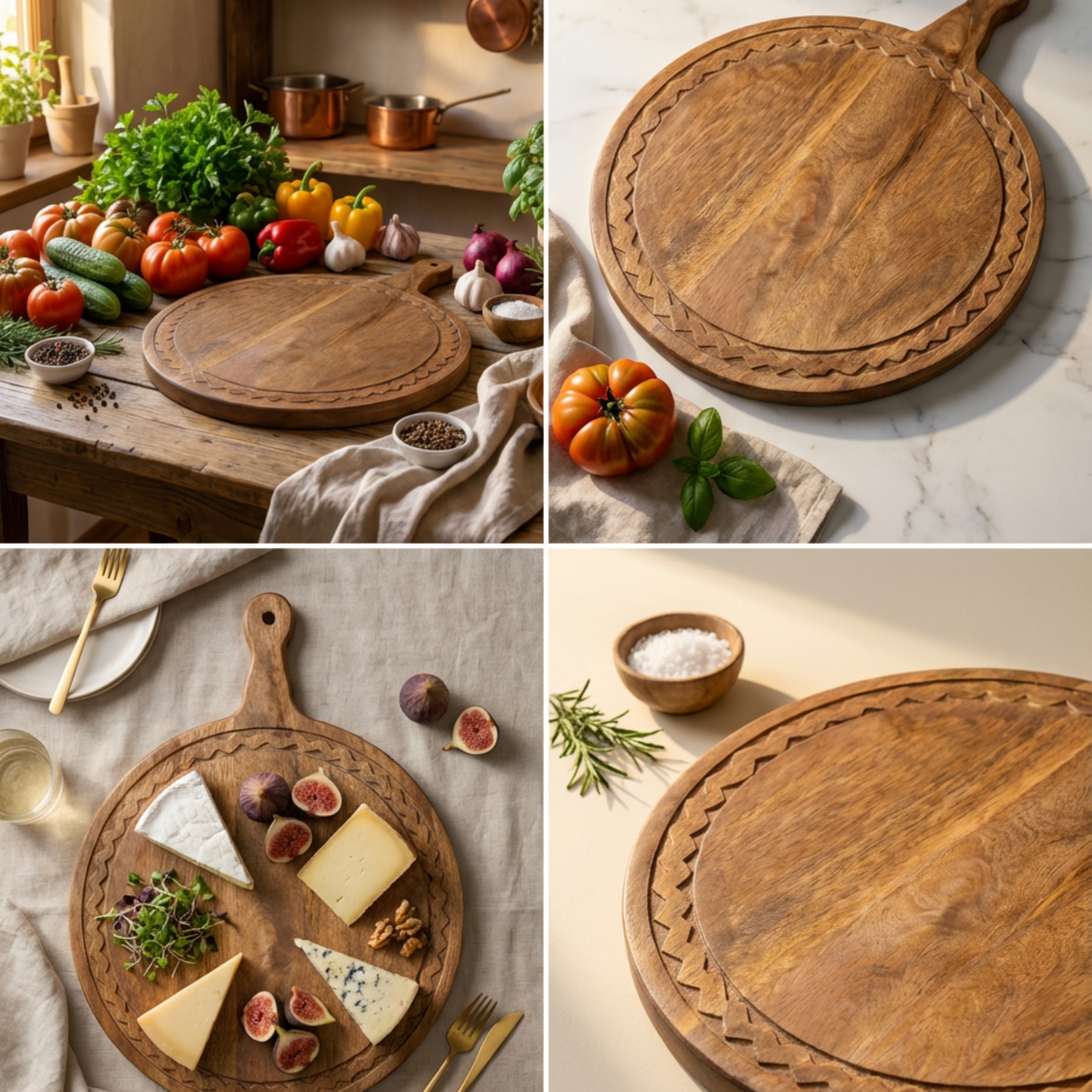 Round Mango Wood Chopping Board with Handle