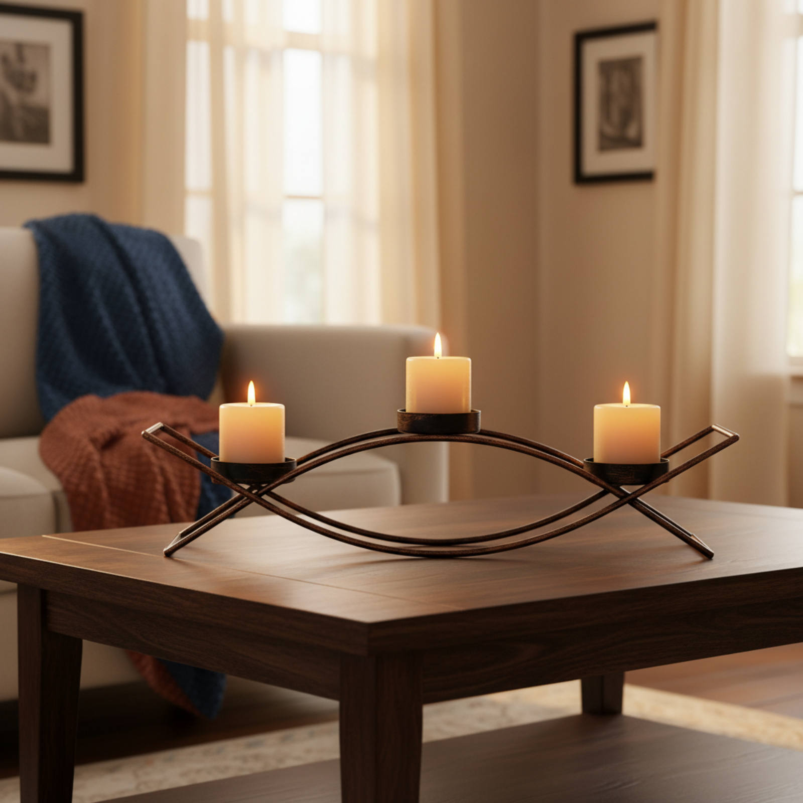 Modern Metal Candle Holder with 3 Arms