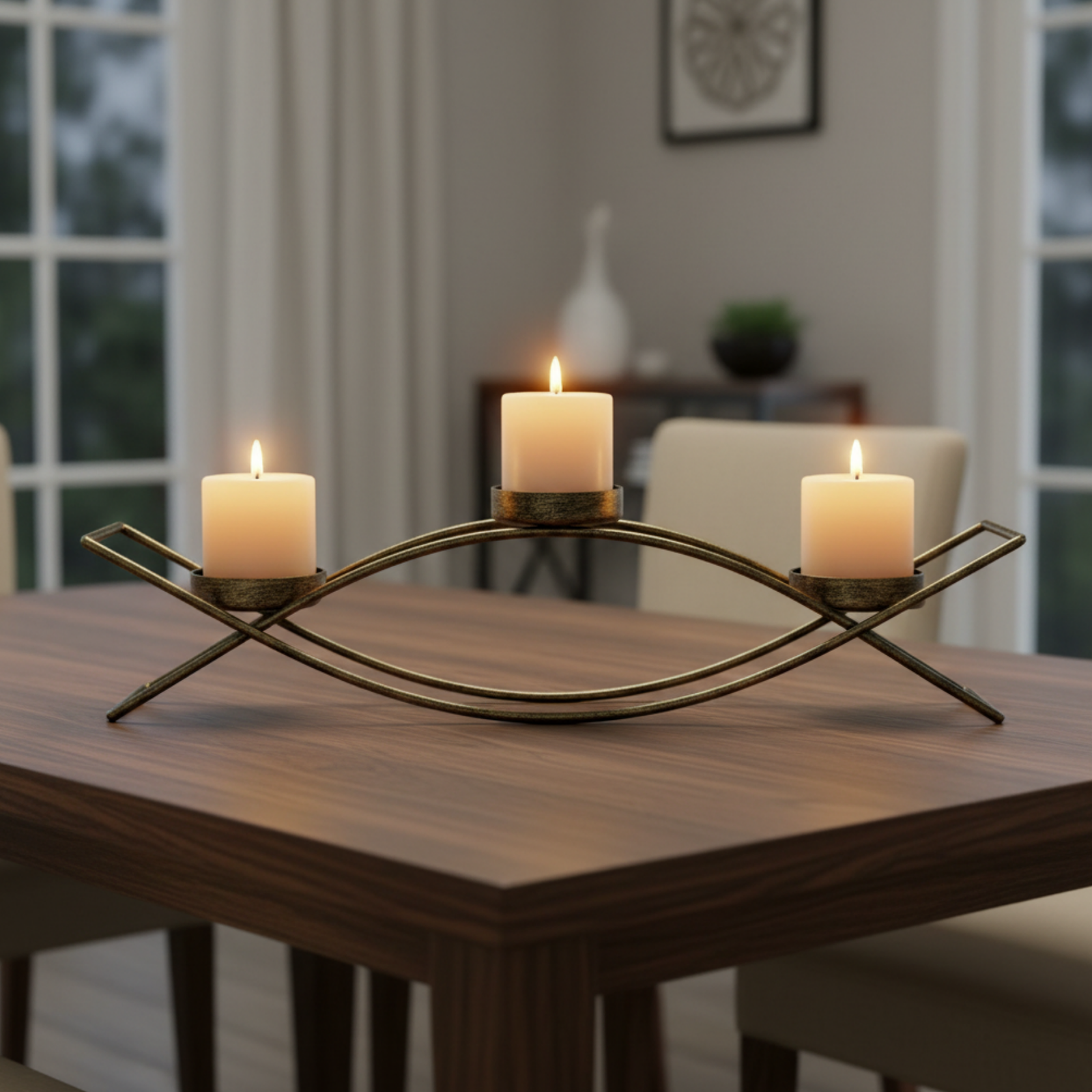 Modern Metal Candle Holder with 3 Arms