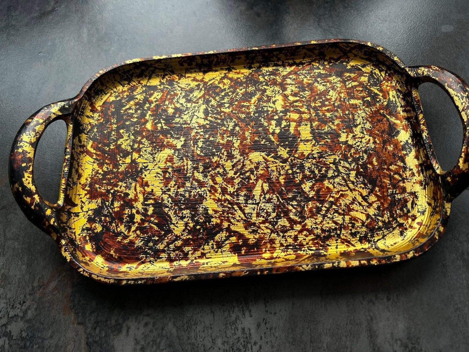 Antique Hand-Painted Aluminum Serving Tray