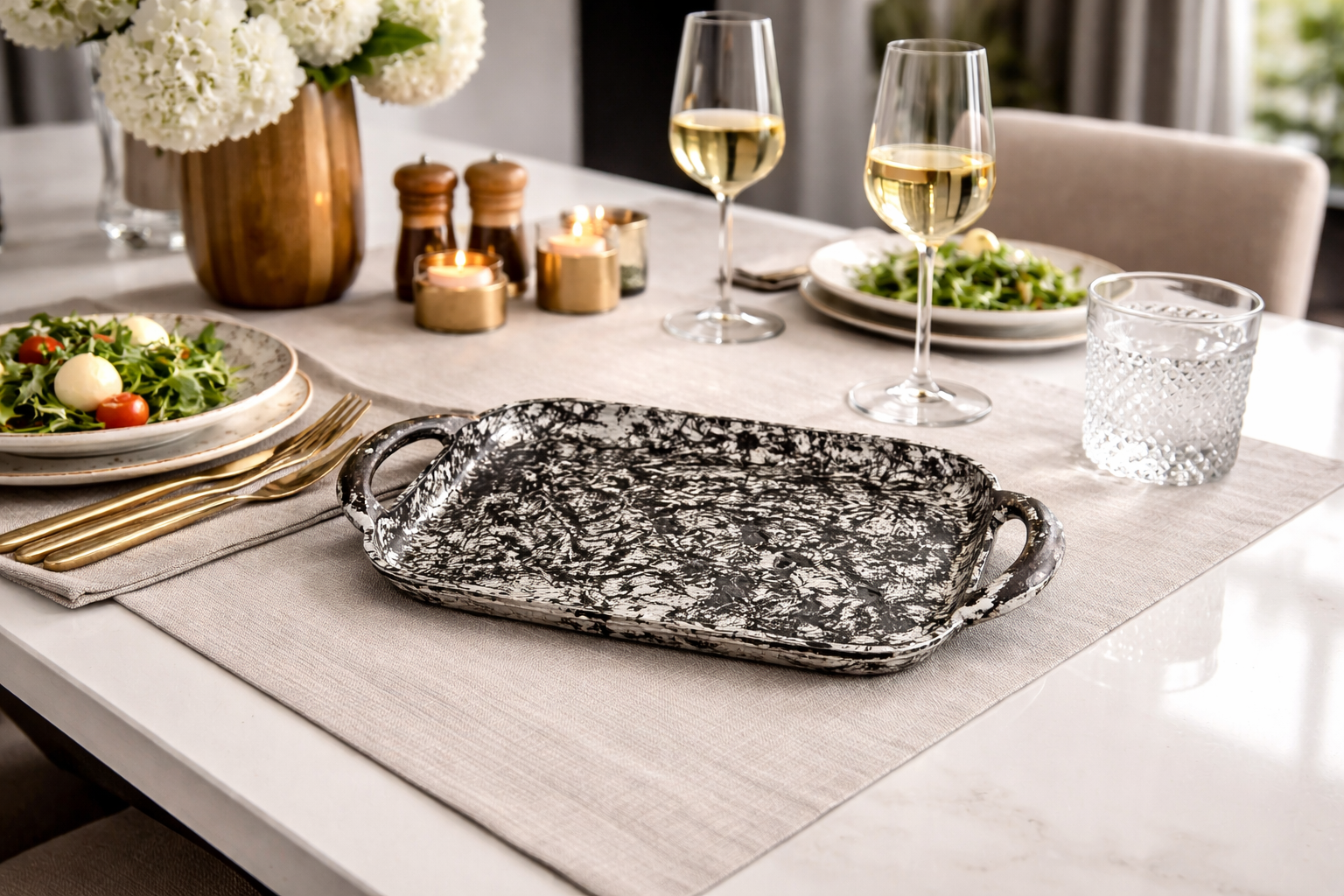 Designer Hand-Painted Aluminum Serving Tray