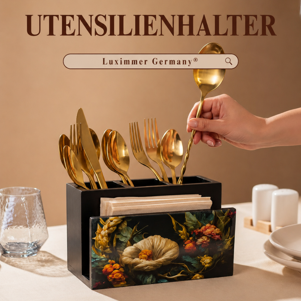 Wooden Cutlery & Napkin Holder – Enamel Kitchen Organizer