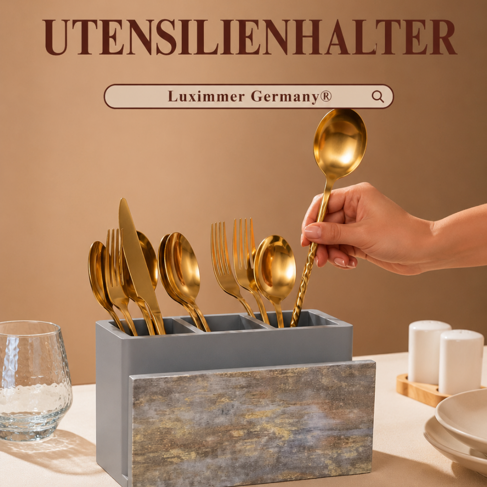 Wooden Cutlery & Napkin Holder – Enamel Kitchen Organizer