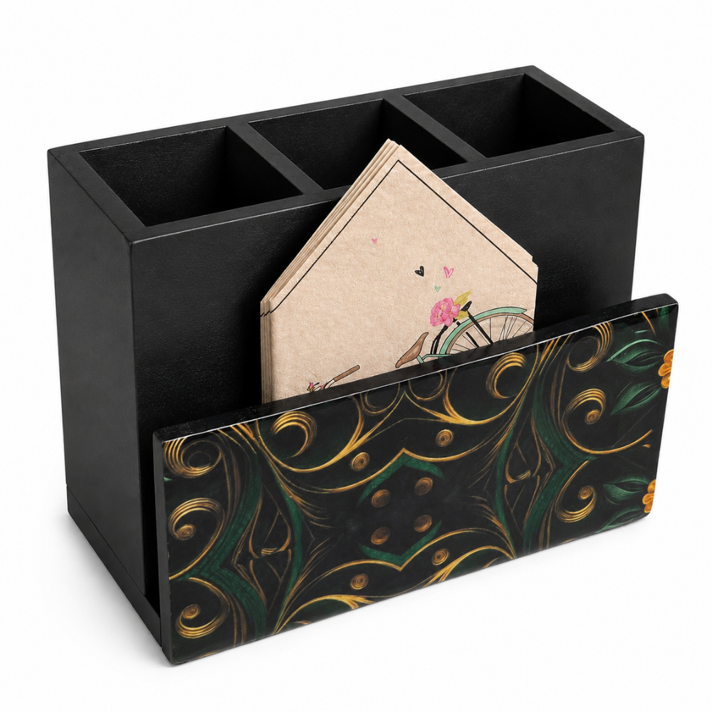 Wooden Cutlery & Napkin Holder – Enamel Kitchen Organizer