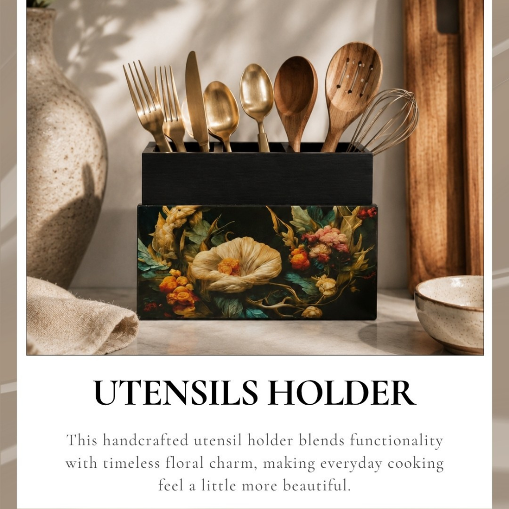 Wooden Cutlery & Napkin Holder – Enamel Kitchen Organizer