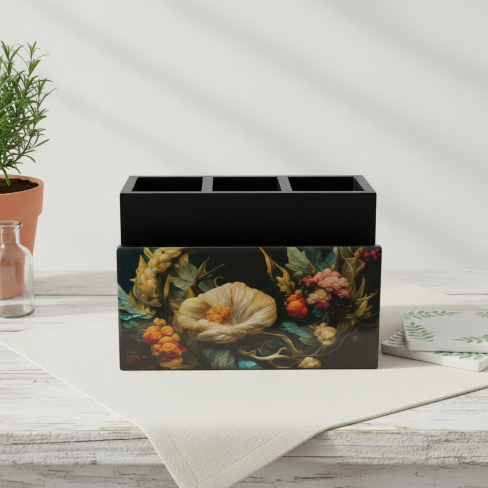 Wooden Cutlery & Napkin Holder – Enamel Kitchen Organizer