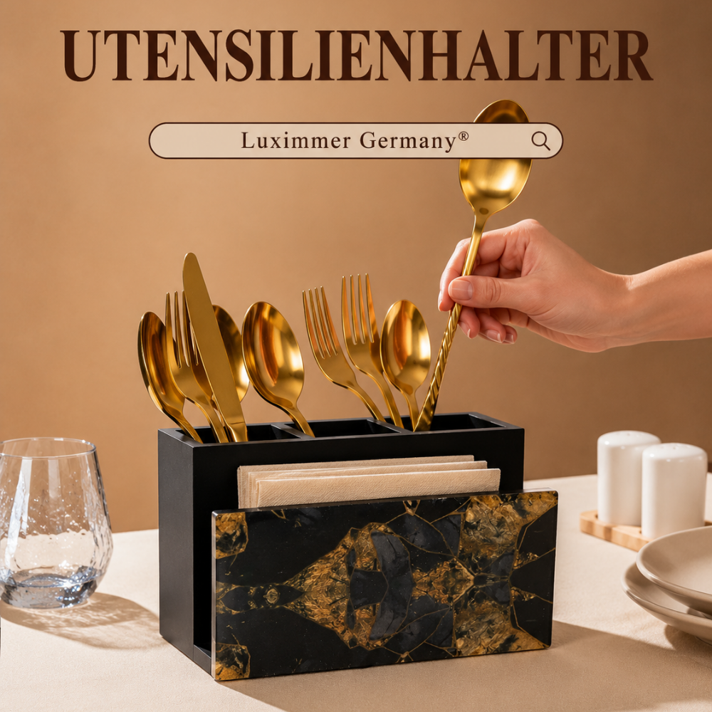 Wooden Cutlery & Napkin Holder – Enamel Kitchen Organizer
