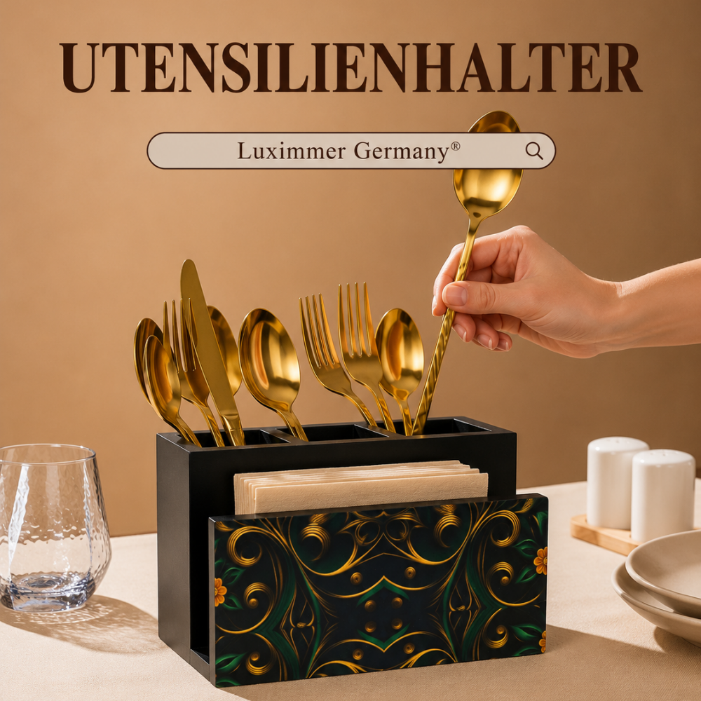 Wooden Cutlery & Napkin Holder – Enamel Kitchen Organizer
